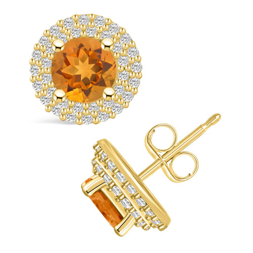 Citrine (1-1/2 ct. t.w.) and Diamond (1/2 ct. t.w.) Halo Stud Earrings in 14K Yellow Gold