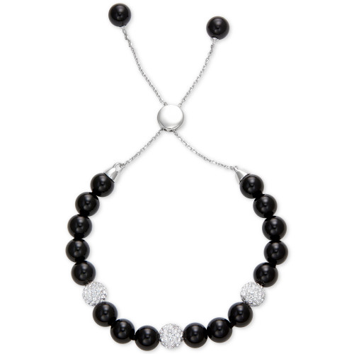 Onyx (8mm) and Crystal Adjustable Bolo Bracelet