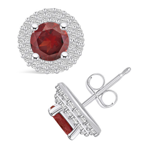 Garnet (2-1/5 ct. t.w.) and Diamond (1/2 ct. t.w.) Halo Stud Earrings in 14K White Gold