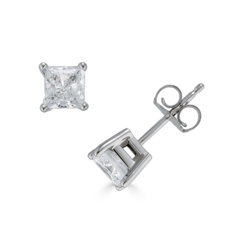 Diamond Princess Cut Stud Earrings (1 ct. t.w.) in 14K White Gold