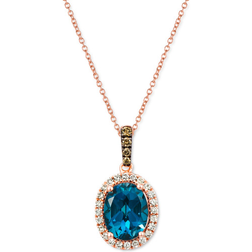 Deep Sea Blue Topaz (2 ct. t.w.) & Diamond (1/10 ct. t.w.) Oval Halo 18" Pendant Necklace in 14k Rose Gold
