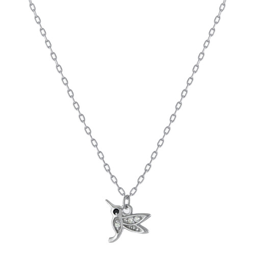 Cubic Zirconia Hummingbird Pendant Necklace in Sterling Silver, 16" + 2" extender, Created for Macy's