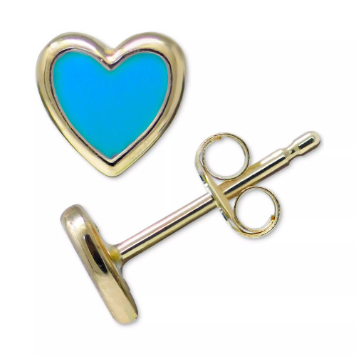 Jac+Jo Blue Enamel Heart Stud Earrings in 14k Gold