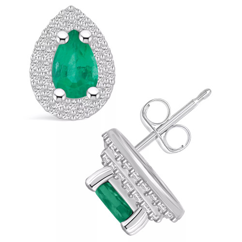 Emerald (3/4 Ct. t.w.) and Diamond (3/8 Ct. t.w.) Halo Stud Earrings
