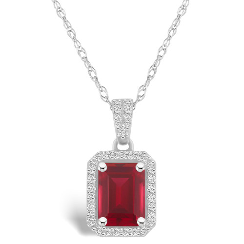 Created Ruby (2 ct. t.w.) and Created Sapphire (1/5 ct. t.w.) Halo Pendant Necklace in 10K White Gold