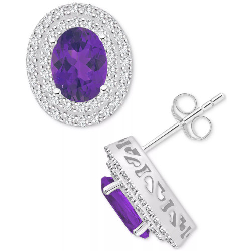 Rhodolite Garnet (3 ct. t.w.) & White Topaz (7/8 ct. t.w.) Oval Stud Earrings in Sterling Silver (Also in Citrine, Blue Topaz, Peridot, & Amethyst)