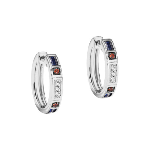 R2 Series Diamond Accent, Garnet, Created Blue Sapphire Hoop Earrings in Sterling Silver