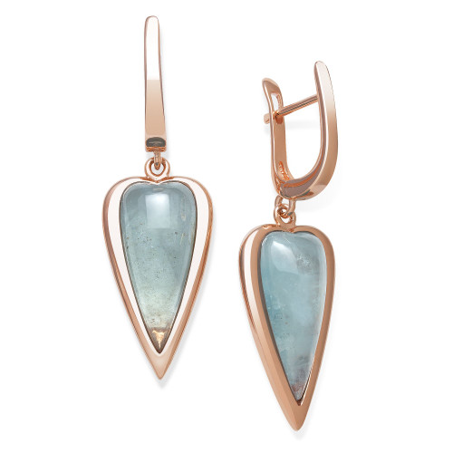 Milky Aquamarine Drop Earrings in Rose Gold over Silver