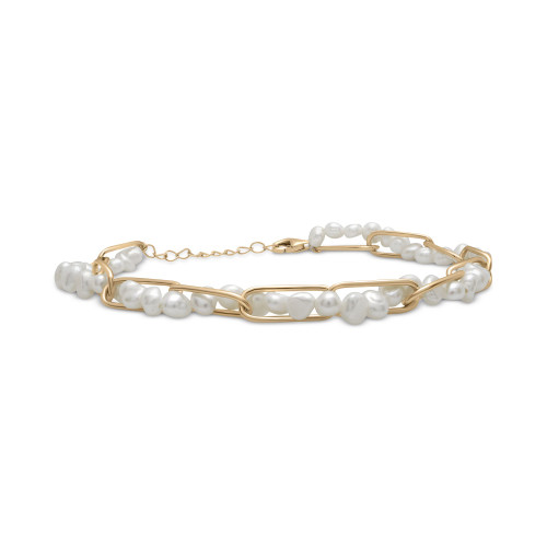 Cultured Freshwater Pearl (3 x 4mm) Paperclip Layered Bracelet in 14k Gold-Plated Sterling Silver