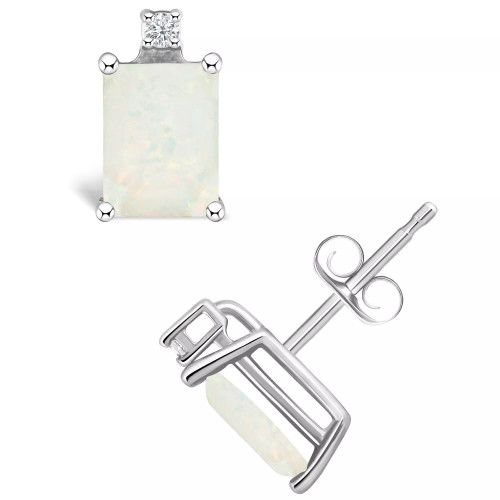 Opal (5/8 ct. t.w.) and Diamond Accent Stud Earrings in 14K Yellow Gold or 14K White Gold