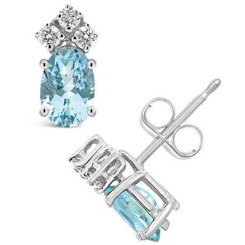 Aquamarine (3/4 ct.t.w) and Diamond (1/8 ct.t.w) Stud Earrings in 14K White Gold