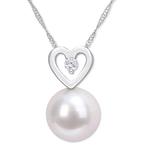 Cultured South Sea Pearl (9-1/2mm) & Diamond (1/20 ct. t.w.) Heart 17" Pendant Necklace in 10k White Gold
