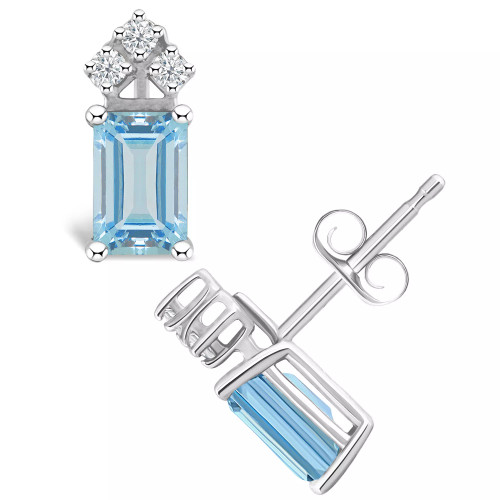 Aquamarine (1 ct. t.w.) and Diamond (1/8 ct. t.w.) Stud Earrings in 14K Yellow Gold or 14K White Gold