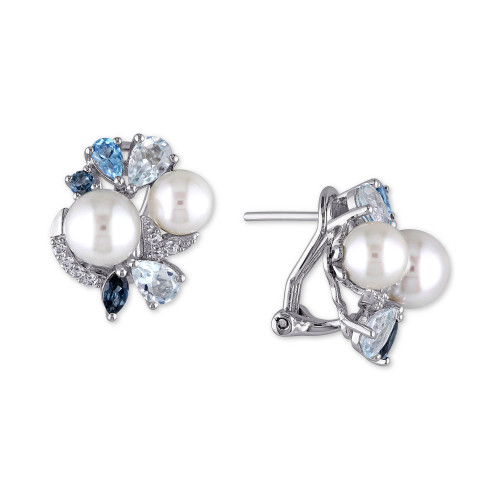 Cultured Freshwater Pearl (6-1/2 & 7-1/2mm) & Multicolor Topaz (3 ct. t.w.) Stud Earrings in Sterling Silver