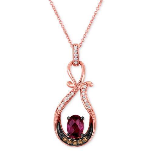 Raspberry Rhodolite (3/4 ct. t.w.) & Diamond (1/6 ct. t.w.) Loop 18" Pendant Necklace in 14k Rose Gold