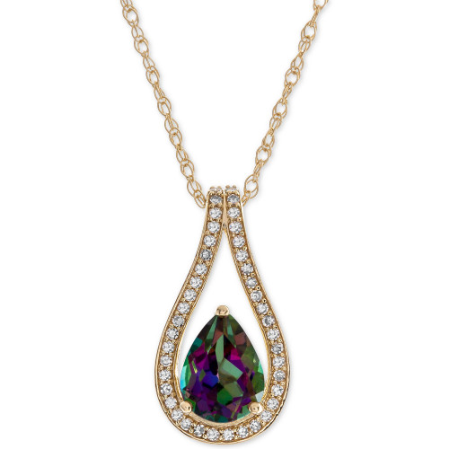 Blue Topaz (1-1/4 ct. t.w.) & Diamond (1/6 ct. t.w.) Teardrop 18" Pendant Necklace in 14k White Gold (Also in London Blue Topaz, Mystic Topaz & Citrine)