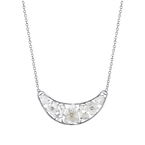 Mother-of-Pearl Flower 18" Statement Necklace in Sterling Silver