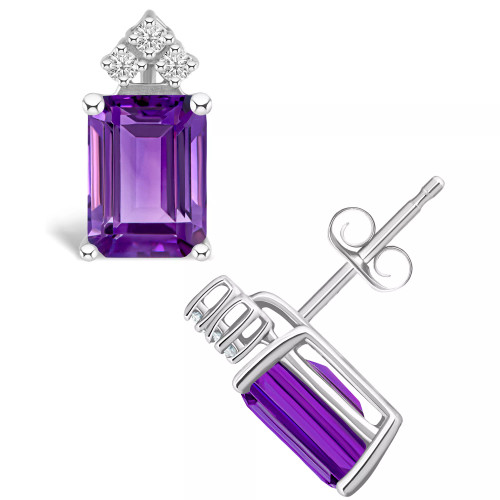 Amethyst (3-1/5 ct. t.w.) and Diamond (1/8 ct. t.w.) Stud Earrings in 14K Yellow Gold or 14K White Gold