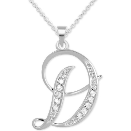Diamond D Initial 18" Pendant Necklace (1/10 ct. t.w.) in Sterling Silver