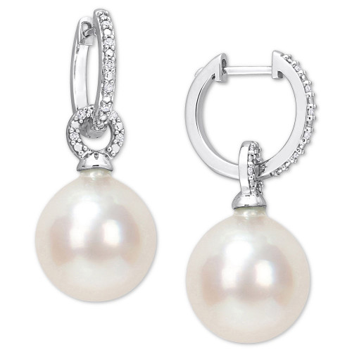 Cultured South Sea Pearl (12mm) & Diamond (1/10 ct. t.w.) Huggie Hoop Earrings in 14k White Gold