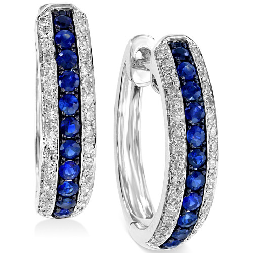 EFFY® Sapphire (1/3 ct. t.w.) and Diamond (1/4 ct. t.w.) Hoop Earrings in 14k White Gold, Created for Macy's
