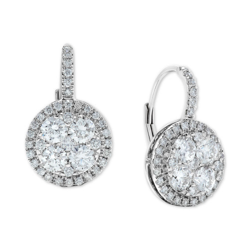 Diamond Halo Cluster Leverback Earrings (1-1/2 ct. t.w.) in 14k White Gold