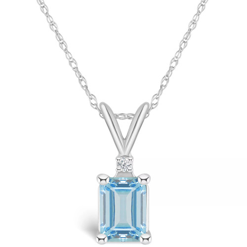 Aquamarine (7/8 ct. t.w.) and Diamond Accent Pendant Necklace in 14K Yellow Gold or 14K White Gold