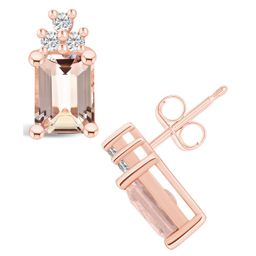 Morganite (2-3/4 Ct. T.W.) and Diamond (1/5 Ct. T.W.) Stud Earrings in 14K Rose Gold