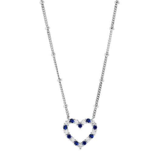Lab-Created Blue Sapphire (1/4 ct. t.w.) & Lab-Created White Sapphire (1/4 ct. tw.) Open Heart Pendant Necklace in Sterling Silver, 16" + 2" extender