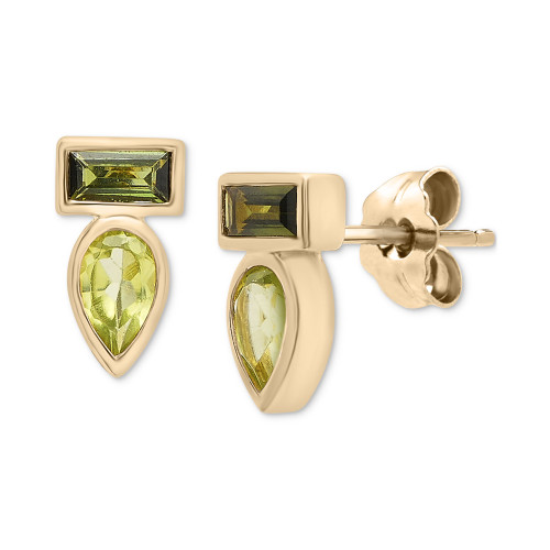 Peridot (3/8 ct. t.w.) & Green Tourmaline (1/3 ct. t.w.) Bezel Stud Earrings in 14k Gold-Plated Sterling Silver, Created for Macy's