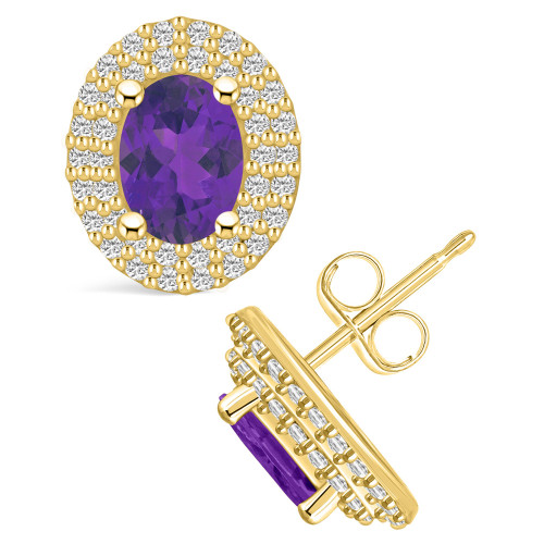 Amethyst (1-5/8 ct. t.w.) and Diamond (1/2 ct. t.w.) Halo Stud Earrings in 14K Yellow Gold