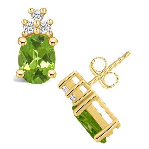 Peridot (2-3/4 ct. t.w.) and Diamond (1/5 ct. t.w.) Stud Earrings in 14K Yellow Gold