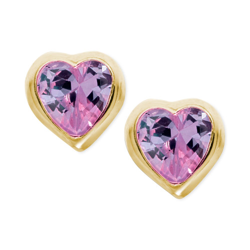 Children's Purple Cubic Zirconia Heart Earrings in 14k Gold