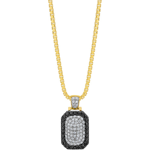 Men's Black & White Cubic Zirconia Dog Tag 22" Pendant Necklace in Sterling Silver, 14k Gold-Plate, & Black Rhodium-Plate