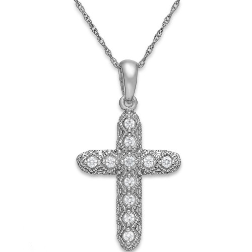 Diamond Cross Pendant Necklace in 14k White Gold (1/8 ct. t.w.)