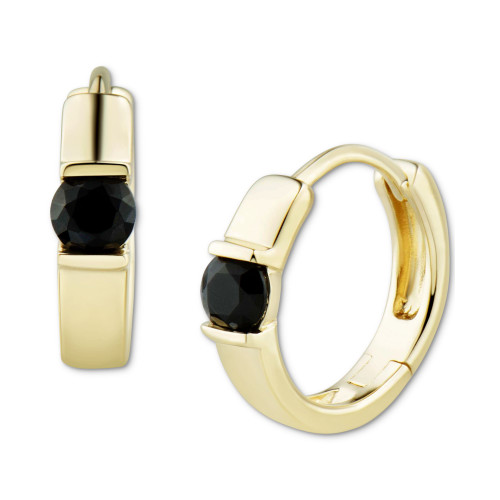 Onyx Huggie Hoop Earrings in 14k Gold