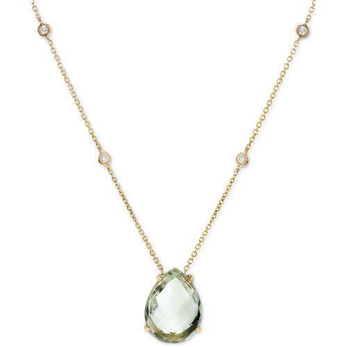 Green Quartz (8 ct. t.w.) & Diamond (1/10 ct. t.w.) 16" Pendant Necklace in 14k Gold