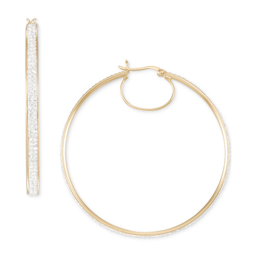 Crystal Pavé Click Top Medium Hoop Earrings, 2"