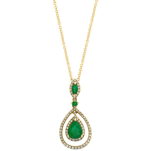 EFFY® Emerald (1-1/6 ct. t.w.) & Diamond (1/4 ct. t.w.) Orbital Teardrop 18" Pendant Necklace in 14k Gold
