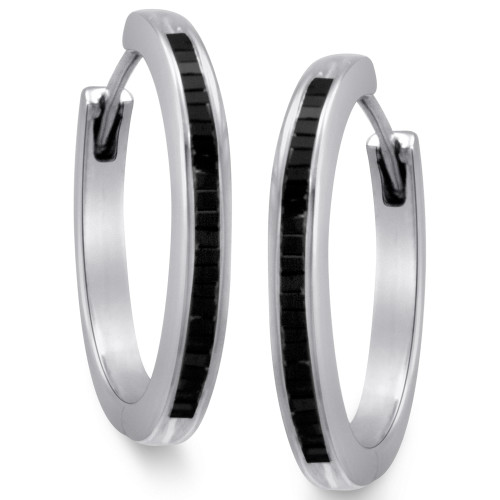 Sterling Silver Earrings, Black Diamond Baguette Hoop Earrings (1/2 ct. t.w.)