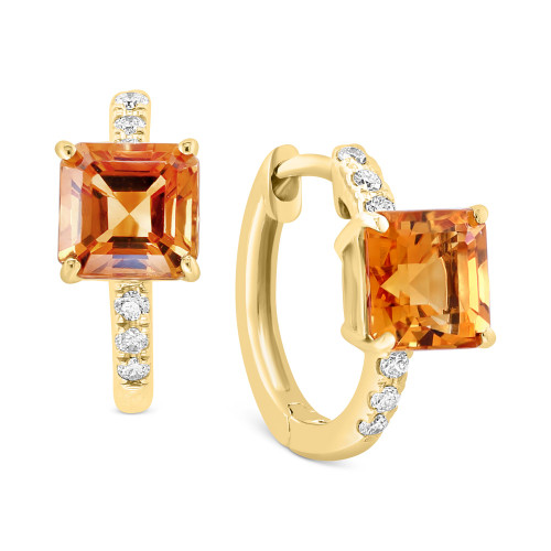 EFFY® Citrine (2-5/8 ct. t.w.) & Diamond (1/6 ct. t.w.) Small Hoop Earrings in 14k Gold, 0.5"