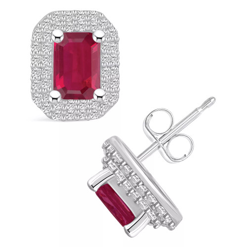 Ruby (1-3/8 Ct. t.w.) and Diamond (3/8 Ct. t.w.) Halo Stud Earrings