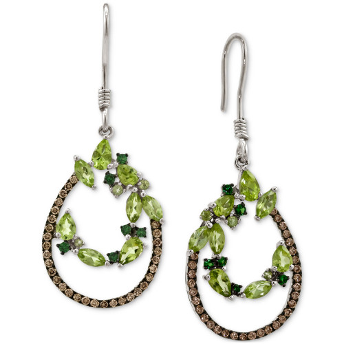 Multi-Gemstone (2-2/3 ct. t.w.) & Chocolate Diamond (5/8 ct. t.w.) Vine Open Teardrop Drop Earrings in 14k White Gold