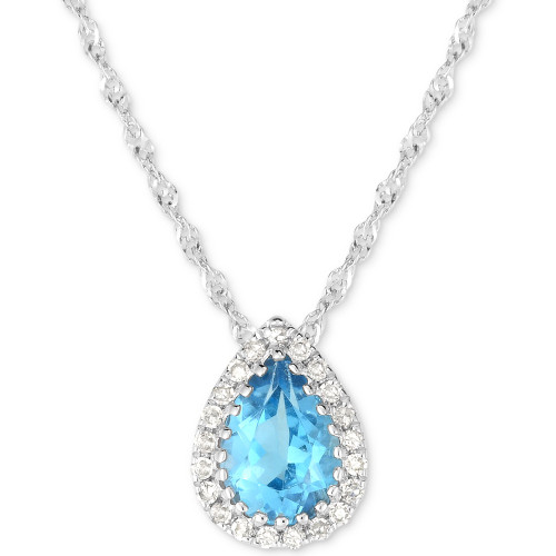 Blue Topaz (3/4 ct. t.w.) & Diamond Accent 18" Pendant Necklace in 14k White Gold