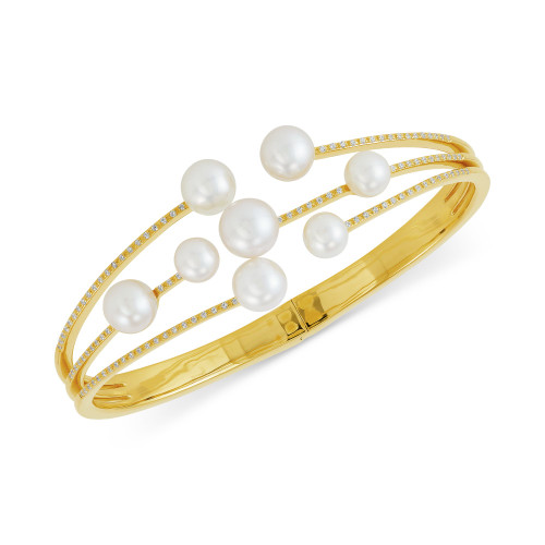 Cultured Freshwater Pearl (6 - 8-1/2mm) & Diamond (1/3 ct. t.w.) Bangle Bracelet in 14k Gold-Plated Sterling Silver