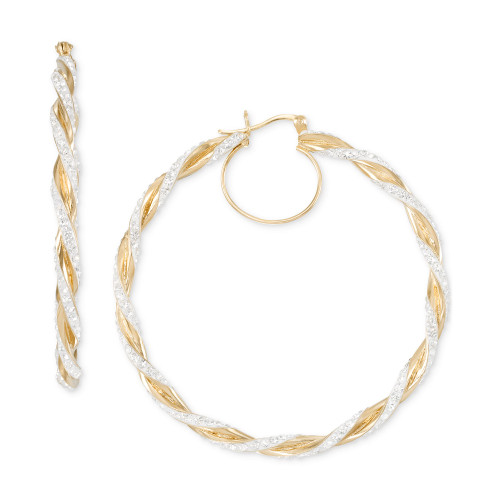 Crystal Pavé Twist Style Medium Hoop Earrings, 2"