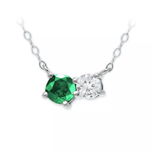 Green Quartz & Cubic Zirconia Two-Stone Pendant Necklace, 16" + 2" extender, Created for Macy's