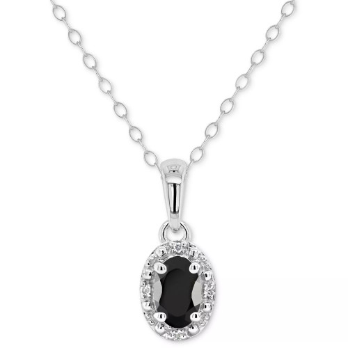 Labradorite & Diamond Accent Oval 18" Pendant Necklace in Sterling Silver (Also in Onyx, & Turquoise)