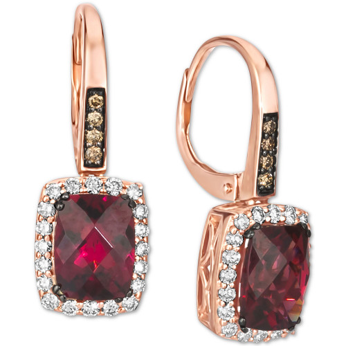 Crème Brûlée® Raspberry Rhodolite (2-3/4 ct. t.w.) & Diamond (3/8 ct. t.w.) Drop Earrings in 14k Rose Gold
