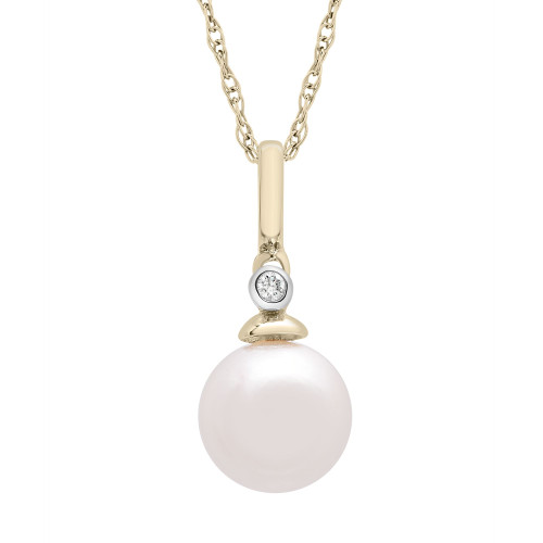 Cultured Freshwater Pearl and Diamond Accent Pendant Necklace in 14K Yellow Gold